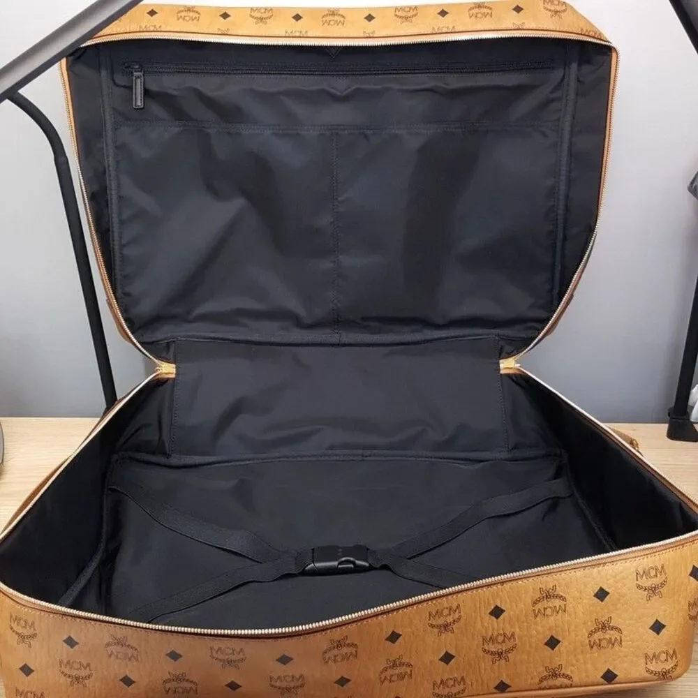 MCM Ottomar Suitcase in Visetos Tan Cognac Leather Weekender Monogram Logo $1390